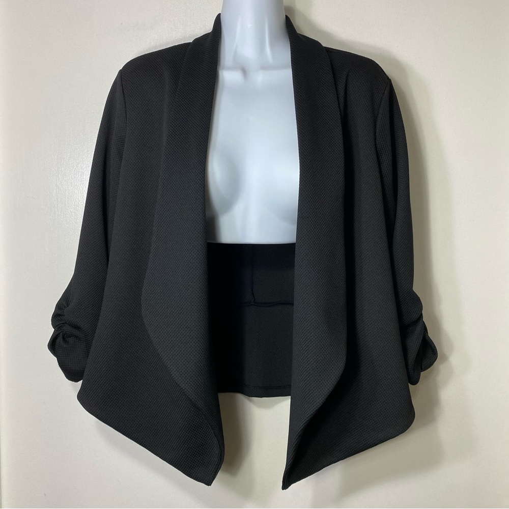 New Directions Black Open Front 3/4 Ruched Sleeve Women’s Blazer, Size LP